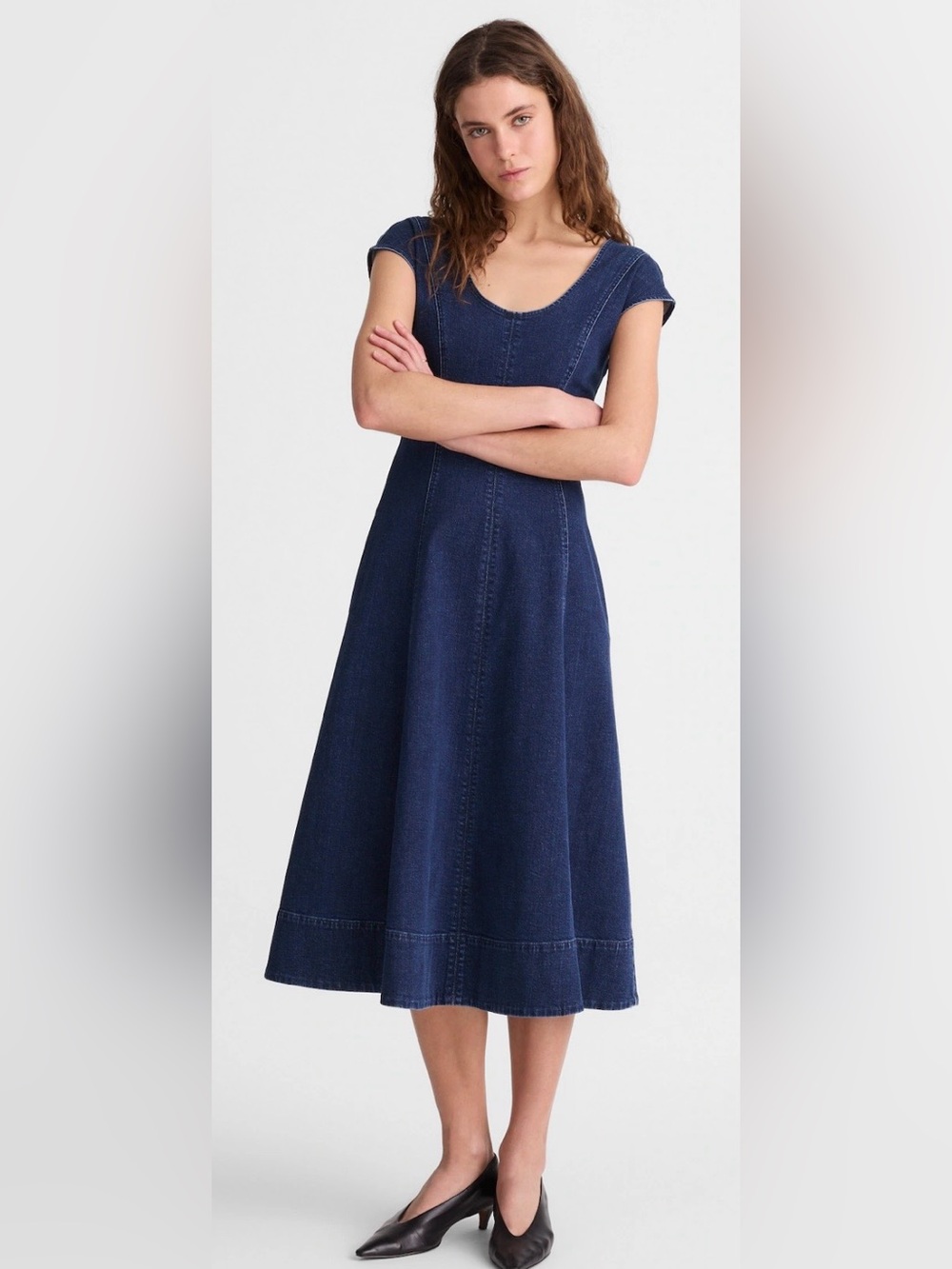 MADEWELL DENIM SEAMED SCOOPNECK MIDI DRESS, SIZE 6, NWOT.